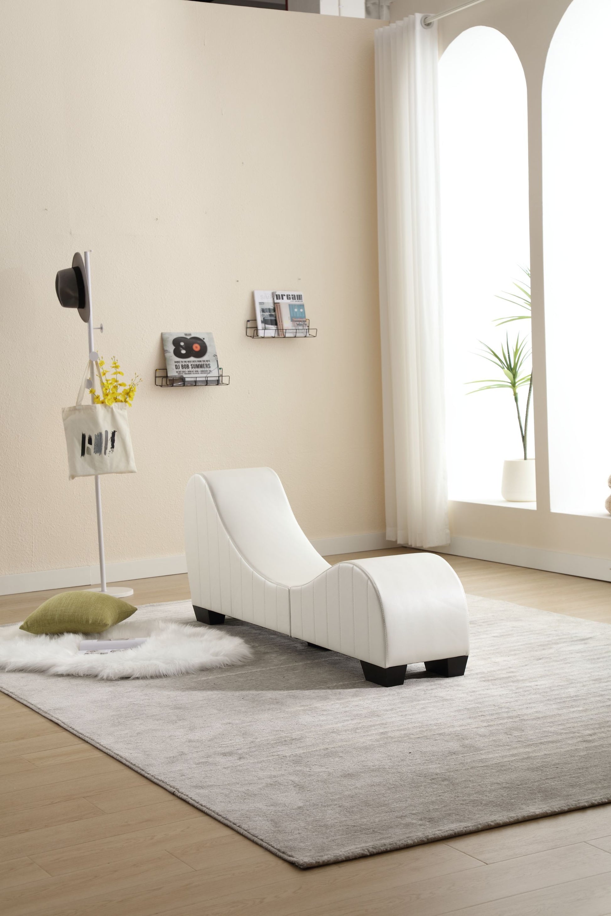 Factory Direct Yoga Chaise Lounge Collection For Stretching & Relaxation Modern Faux Leather Curved Sofa, Modern Faux Leather Curved Sofa, Living Room Bedroom Accent White Primary Living Space American Design,Luxury Plywood Pvc