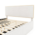 Queen Size Upholstered Platform Bed With 4 Drawers And Golden Edge On The Headboard & Footboard, White Queen White Upholstered