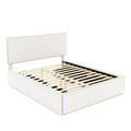 Full Size Upholstered Platform Bed With 4 Drawers And Golden Edge On The Headboard & Footboard, White Full White Upholstered