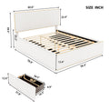 Full Size Upholstered Platform Bed With 4 Drawers And Golden Edge On The Headboard & Footboard, White Full White Upholstered
