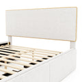 Full Size Upholstered Platform Bed With 4 Drawers And Golden Edge On The Headboard & Footboard, White Full White Upholstered