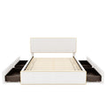 Queen Size Upholstered Platform Bed With 4 Drawers And Golden Edge On The Headboard & Footboard, White Queen White Upholstered