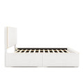 Full Size Upholstered Platform Bed With 4 Drawers And Golden Edge On The Headboard & Footboard, White Full White Upholstered