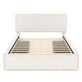 Full Size Upholstered Platform Bed With 4 Drawers And Golden Edge On The Headboard & Footboard, White Full White Upholstered