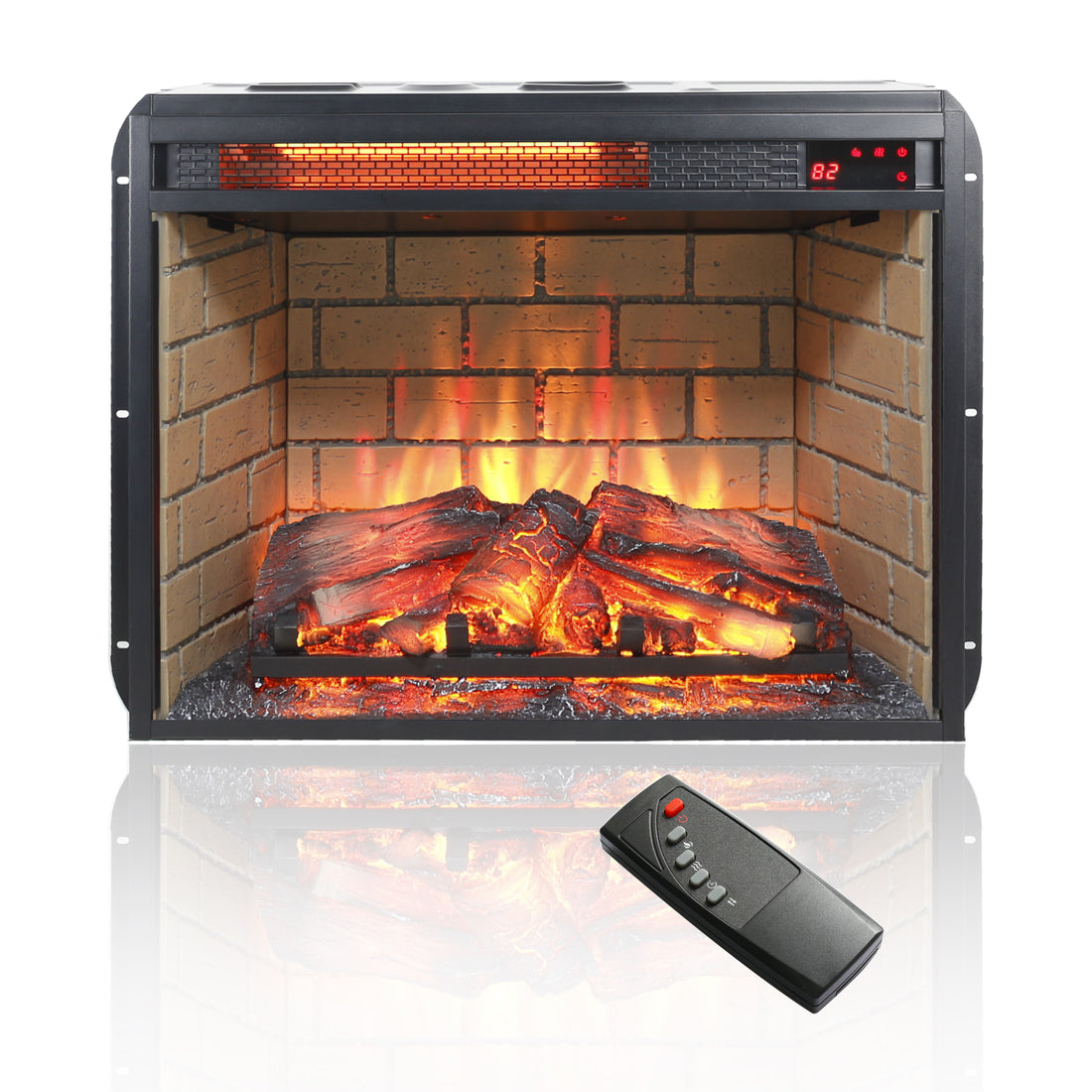 23 Inch Infrared Quartz Heater Fireplace Insert Woodlog Version With Brick Powder Coated Electric Antique Black Vent Free Primary Living Space Yes Insert Tempered Glass Sheet Metal Plastic Electric