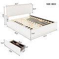 Queen Size Upholstered Platform Bed With 4 Drawers And Golden Edge On The Headboard & Footboard, White Queen White Upholstered