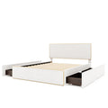 Queen Size Upholstered Platform Bed With 4 Drawers And Golden Edge On The Headboard & Footboard, White Queen White Upholstered