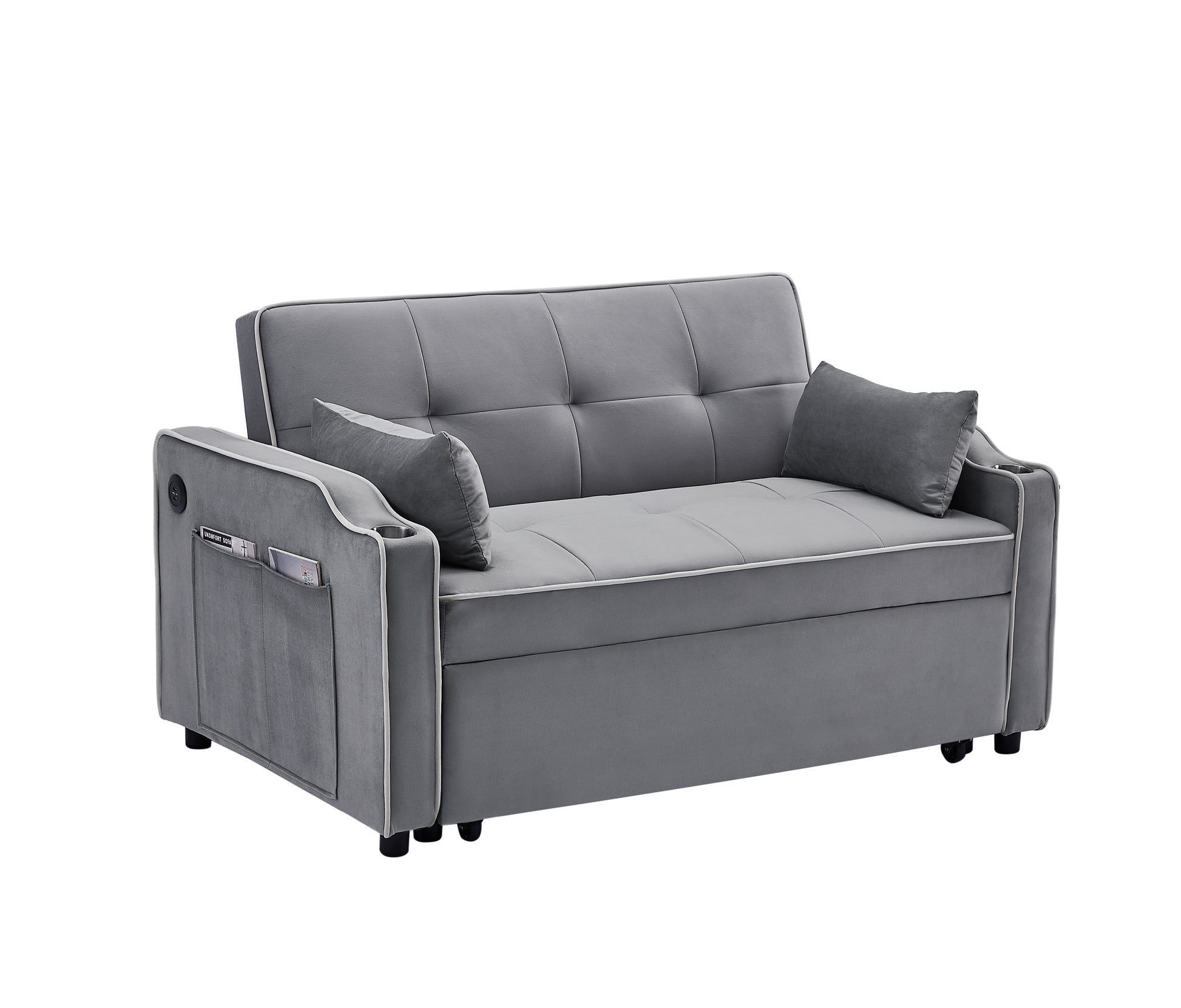 Sofa Bed, 3 In 1 Convertible Sofa Chair Bed, Adjustable Backrest Chair, Chaise Lounge With Usb Ports, Cup Holder, Side Pocket,Gray Gray Velvet