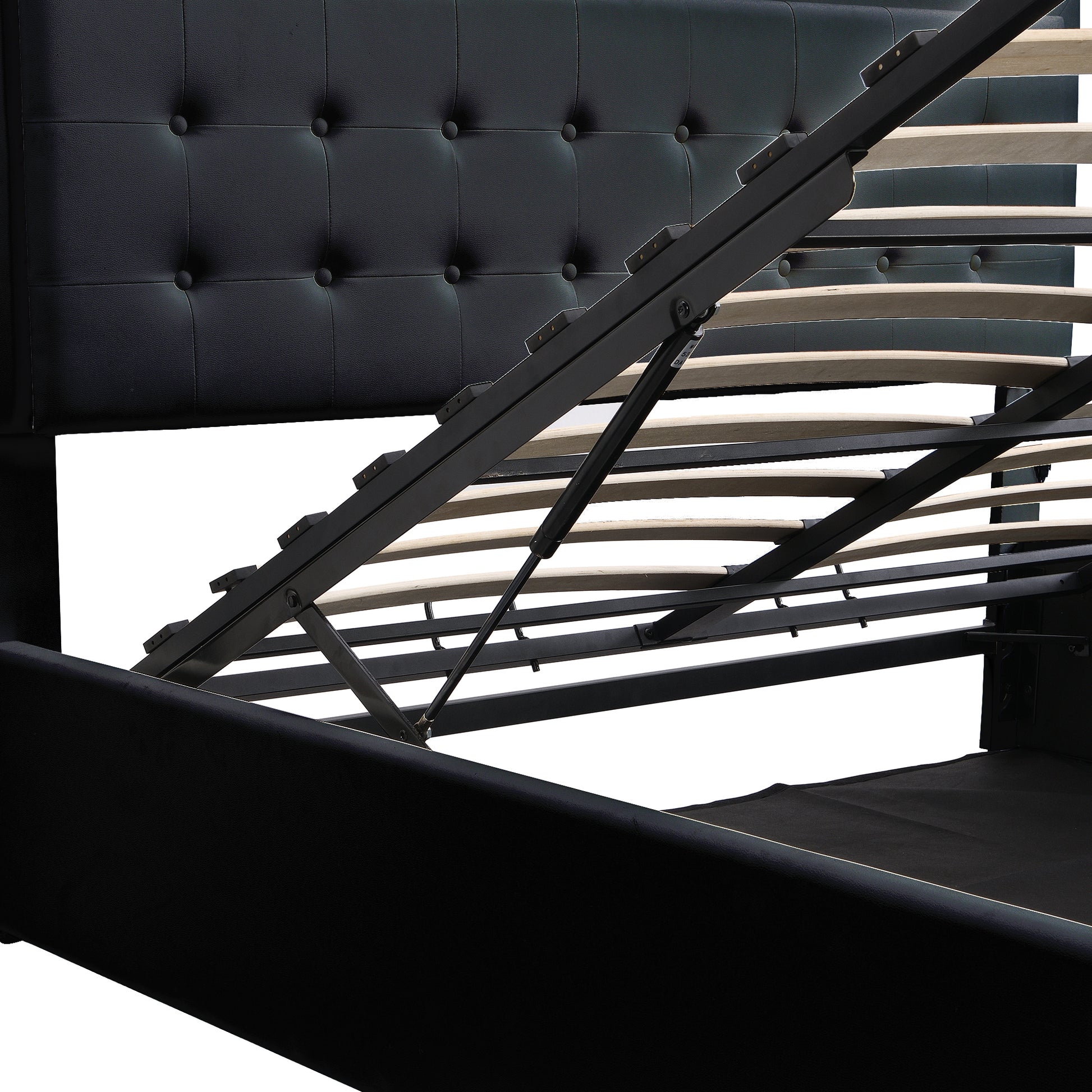 Queen Size Tufted Upholstered Platform Bed With Hydraulic Storage System,Pu Storage Bed With Led Lights,Black Black Pu
