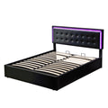 Queen Size Tufted Upholstered Platform Bed With Hydraulic Storage System,Pu Storage Bed With Led Lights,Black Black Pu