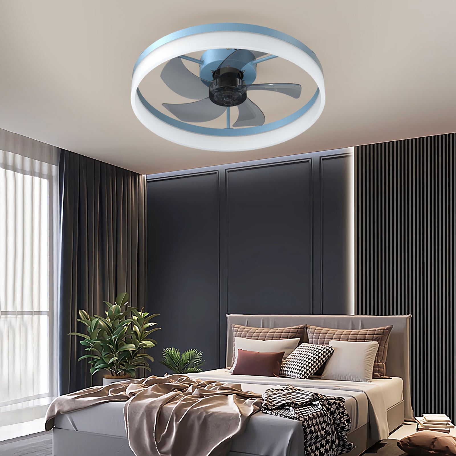 Ceiling Fans With Lights Dimmable Led Embedded Installation Of Thin Modern Ceiling Fans Blue Blue Modern Abs