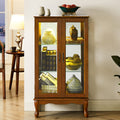Curio Cabinet Lighted Curio Diapaly Cabinet With Adjustable Shelves And Mirrored Back Panel, Tempered Glass Doors Oak, 3 Tier , E26 Light Bulb Not Included Oak Mdf