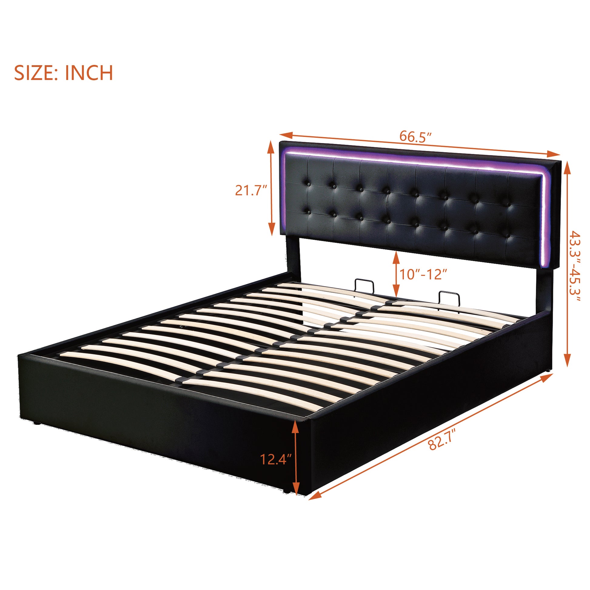Queen Size Tufted Upholstered Platform Bed With Hydraulic Storage System,Pu Storage Bed With Led Lights,Black Black Pu