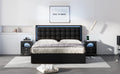 Queen Size Tufted Upholstered Platform Bed With Hydraulic Storage System,Pu Storage Bed With Led Lights,Black Black Pu