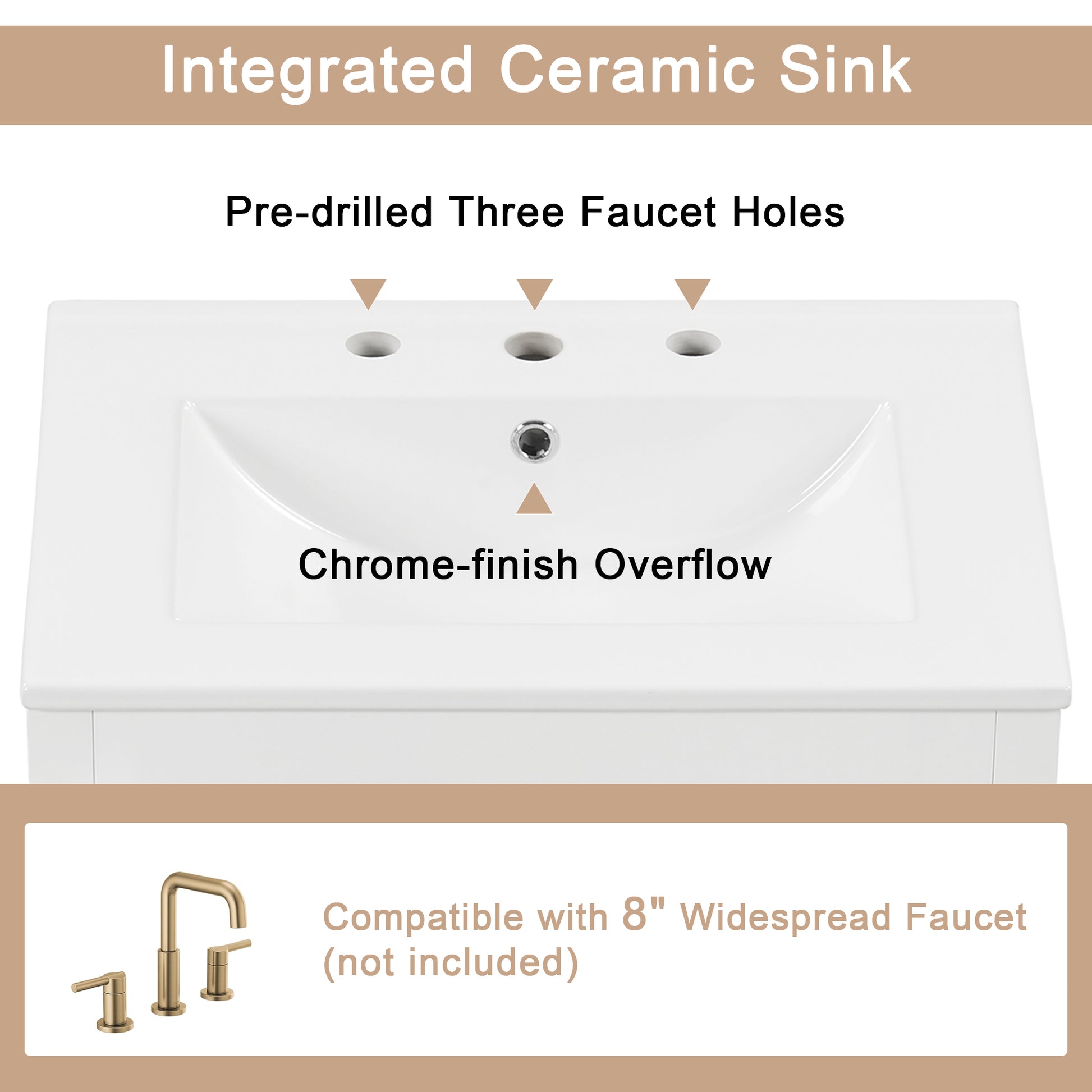 24" Bathroom Vanity With Sink, Bathroom Vanity Cabinet With One Drawer And Doors, Adjustable Shelf, Solid Wood And Mdf, White White Solid Wood Mdf