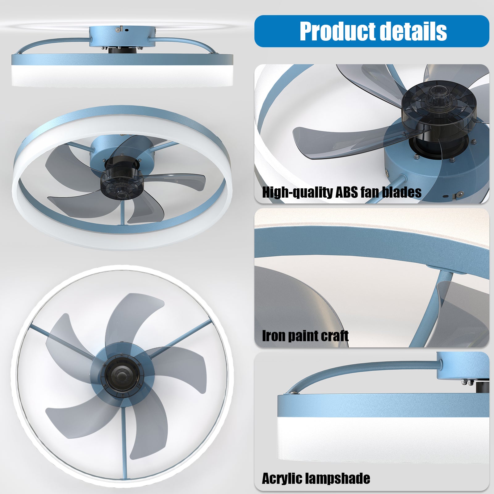 Ceiling Fans With Lights Dimmable Led Embedded Installation Of Thin Modern Ceiling Fans Blue Blue Modern Abs