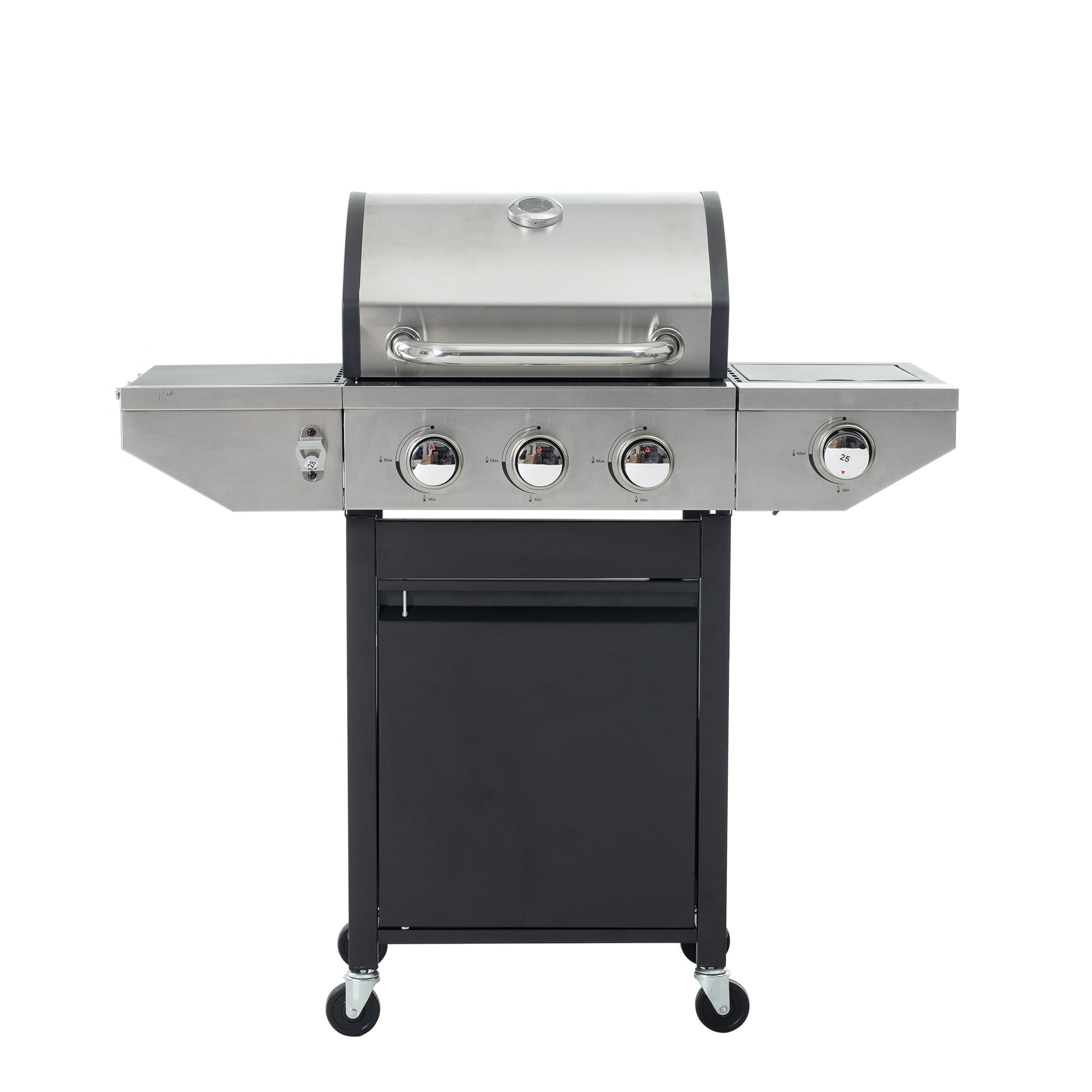 Propane Grill 3 Burner Barbecue Grill Stainless Steel Gas Grill With Side Burner, 37,000 Btu Outdoor Cooking, Patio, Garden Barbecue Grill, Black And Silver Silver Stainless Steel