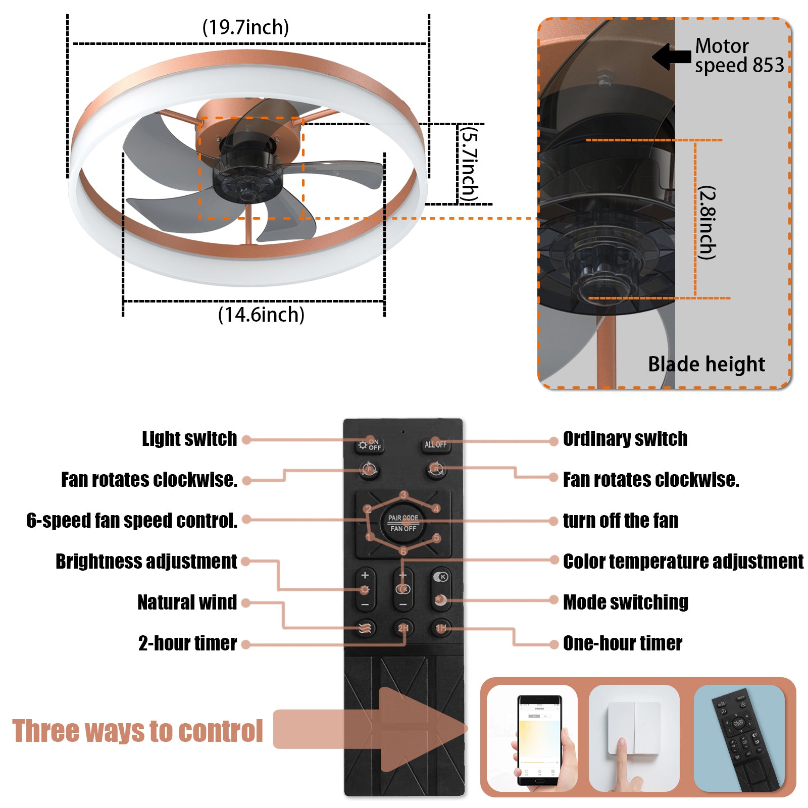 Ceiling Fans With Lights Dimmable Led Embedded Installation Of Thin Modern Ceiling Fans Rose Gold Rose Gold Modern Abs