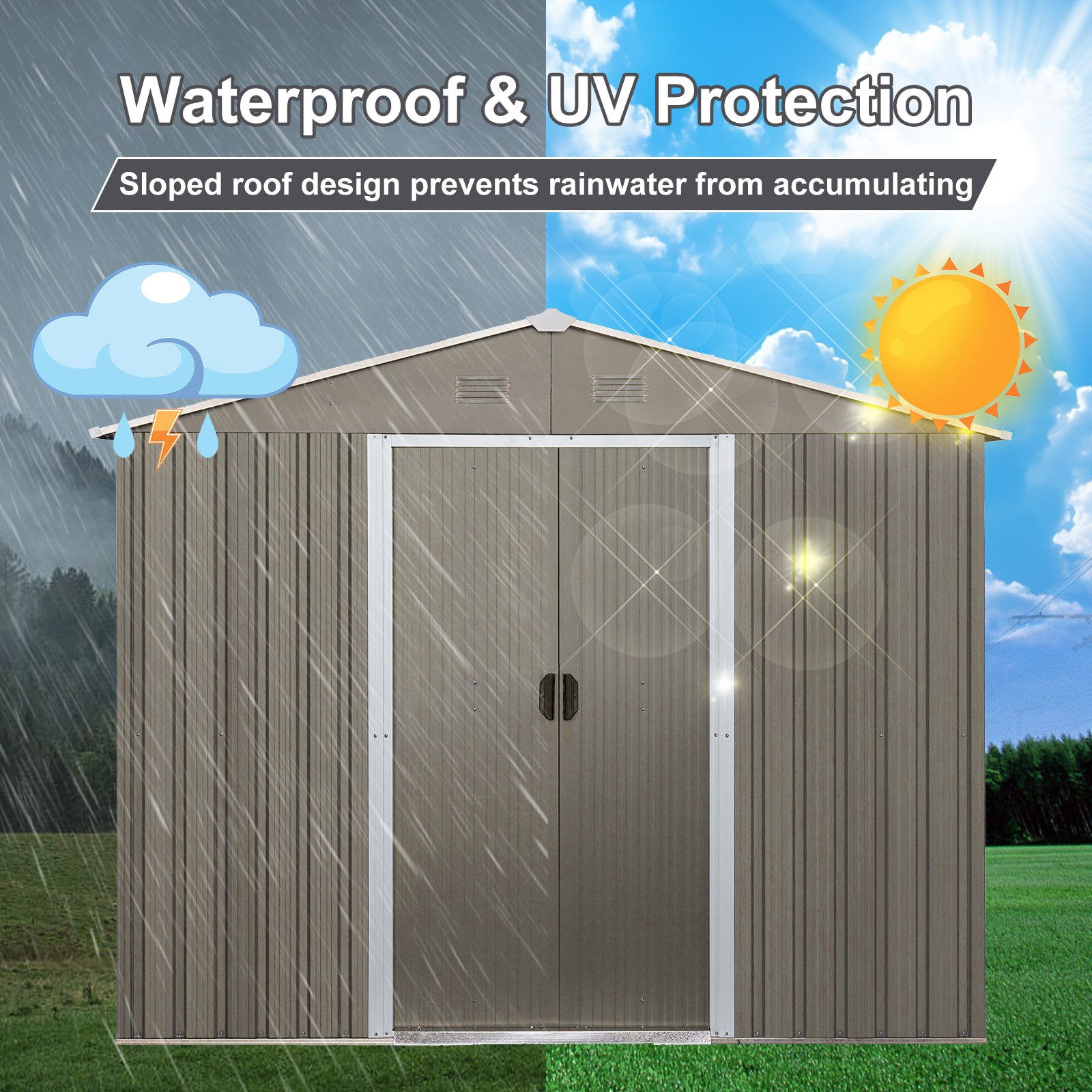8X10Ft Outdoor Metal Storage Shed Grey Gray Iron