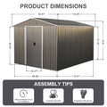 8X10Ft Outdoor Metal Storage Shed Grey Gray Iron