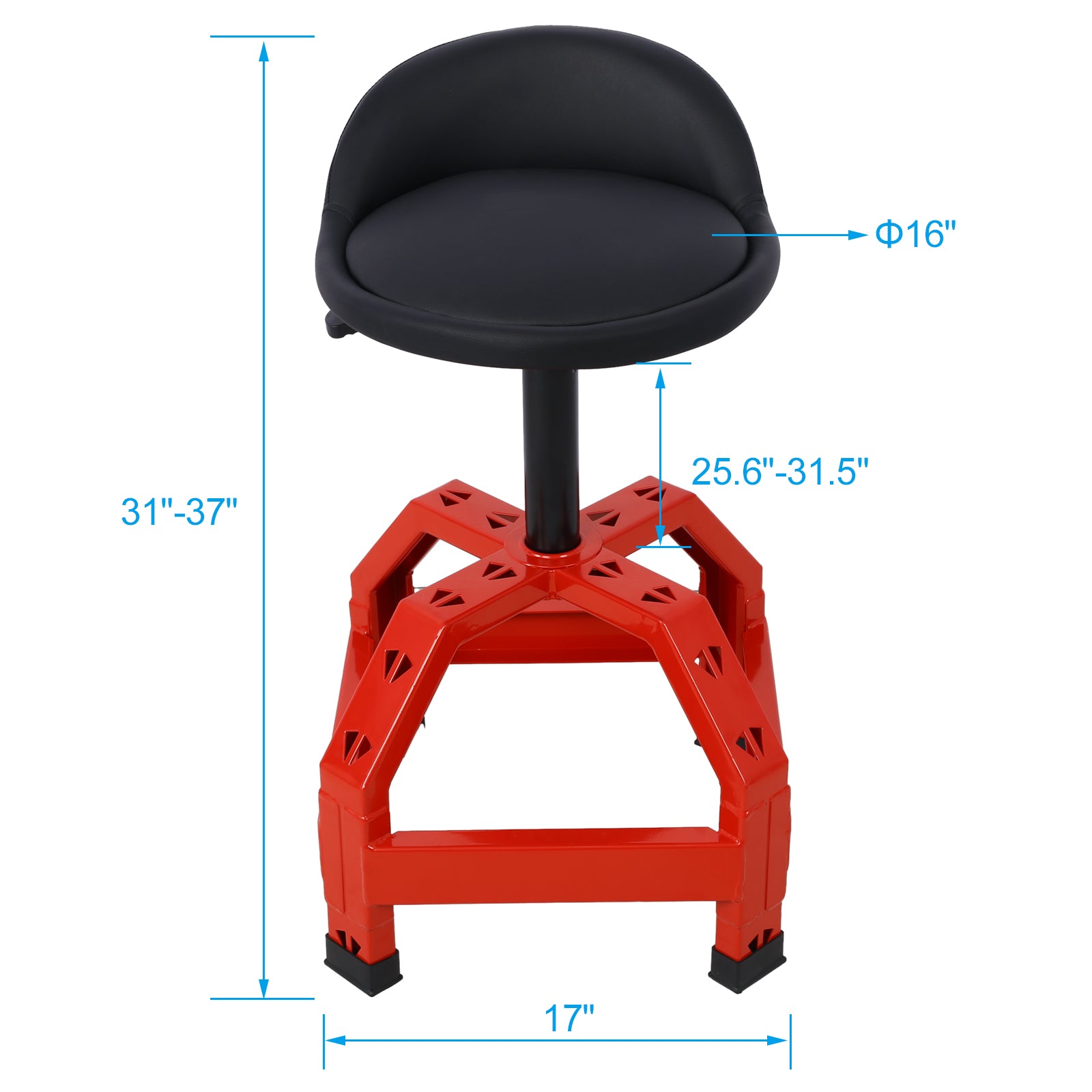 Pneumatic 360 Degree Swivel Stool, Mechanics Rolling Creeper Seat, Heavy Duty Mechanics Stool, Red Red Steel