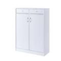 White Shoe Storage Cabinet With Fives Shelves, Two Drawers, Fits 15 Pairs Of Shoes White Particle Board