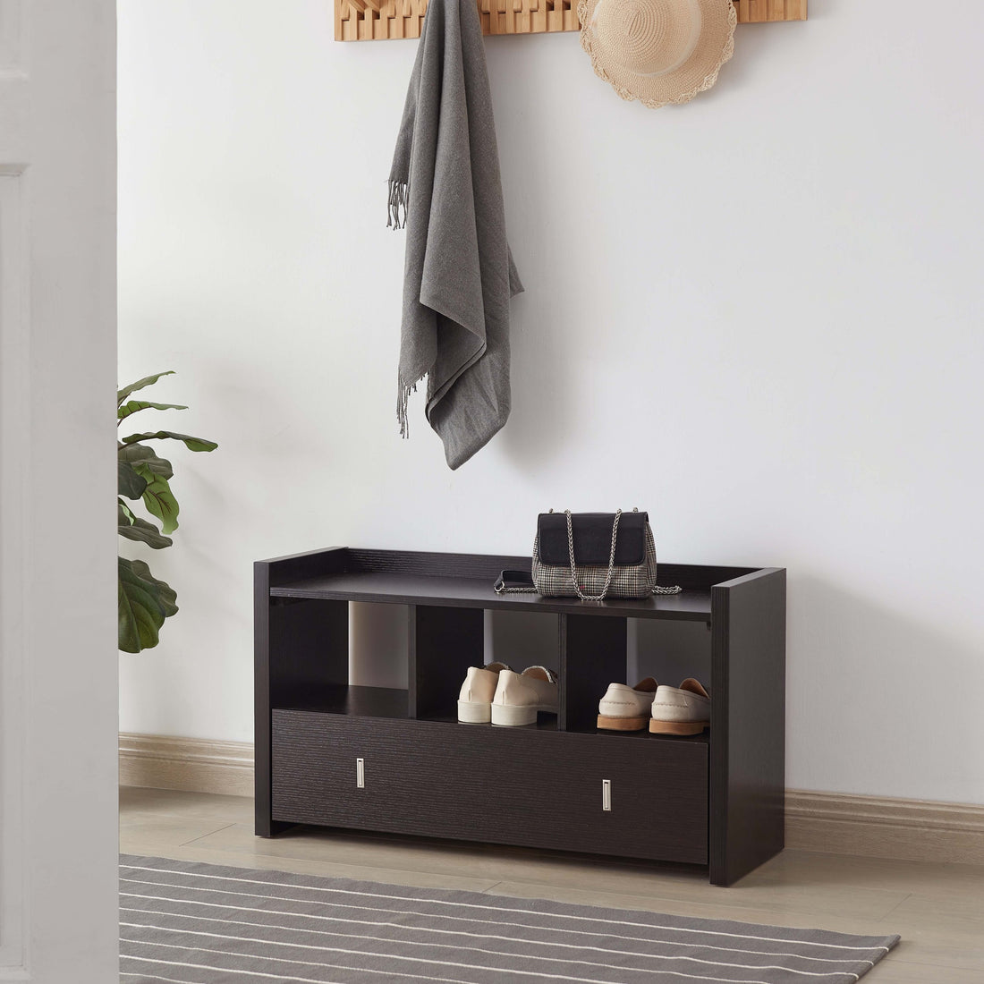 Shoe Entry Bench With Drawer, Shoe Storage Organizer, Red Cocoa Espresso Particle Board