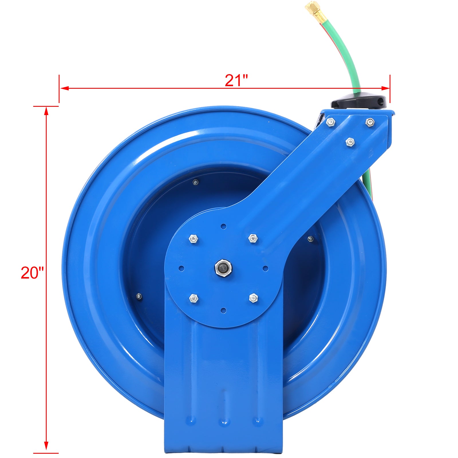 Welding Hose Reel Retractable 1 4 Inch X 100 Foot Twin Oxygen Acetylene Rubber Hoses Std Duty Max 200Psi Heavy Duty Industrial Single Arm Construction Blue Steel