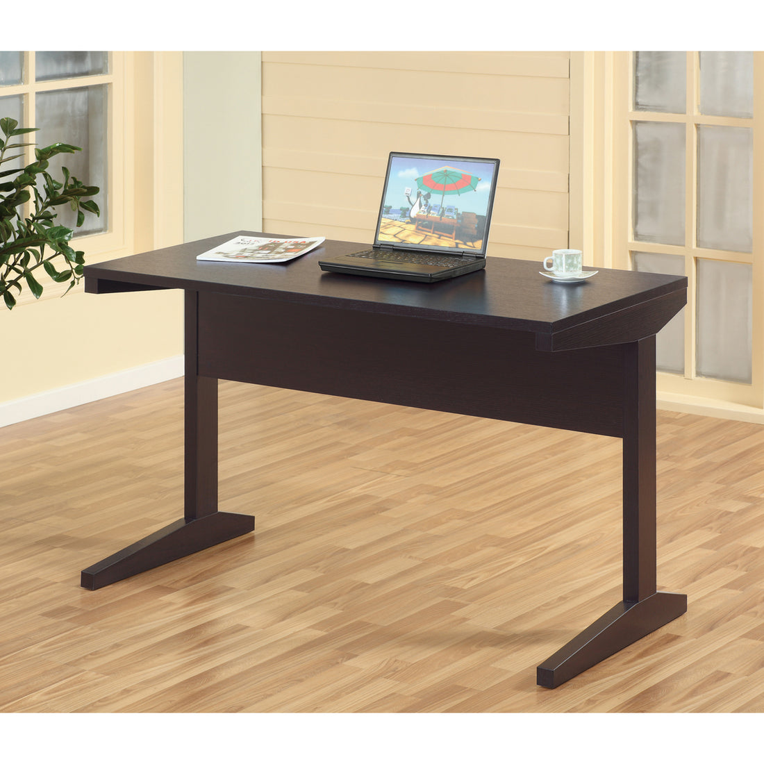 Home Office Desk With Modesty Panel And Detached File Cabinet On Locking Wheels With Two Drawers File Drawer Cubby Shelf Metal Bar Handle Red Cocoa Color Espresso Particle Board Mdf