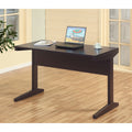 Home Office Desk With Modesty Panel And Detached File Cabinet On Locking Wheels With Two Drawers File Drawer Cubby Shelf Metal Bar Handle Red Cocoa Color Espresso Particle Board Mdf