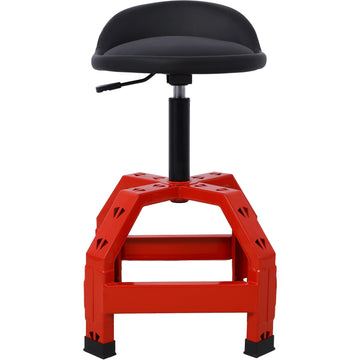 Pneumatic 360 Degree Swivel Stool, Mechanics Rolling Creeper Seat, Heavy Duty Mechanics Stool, Red Red Steel