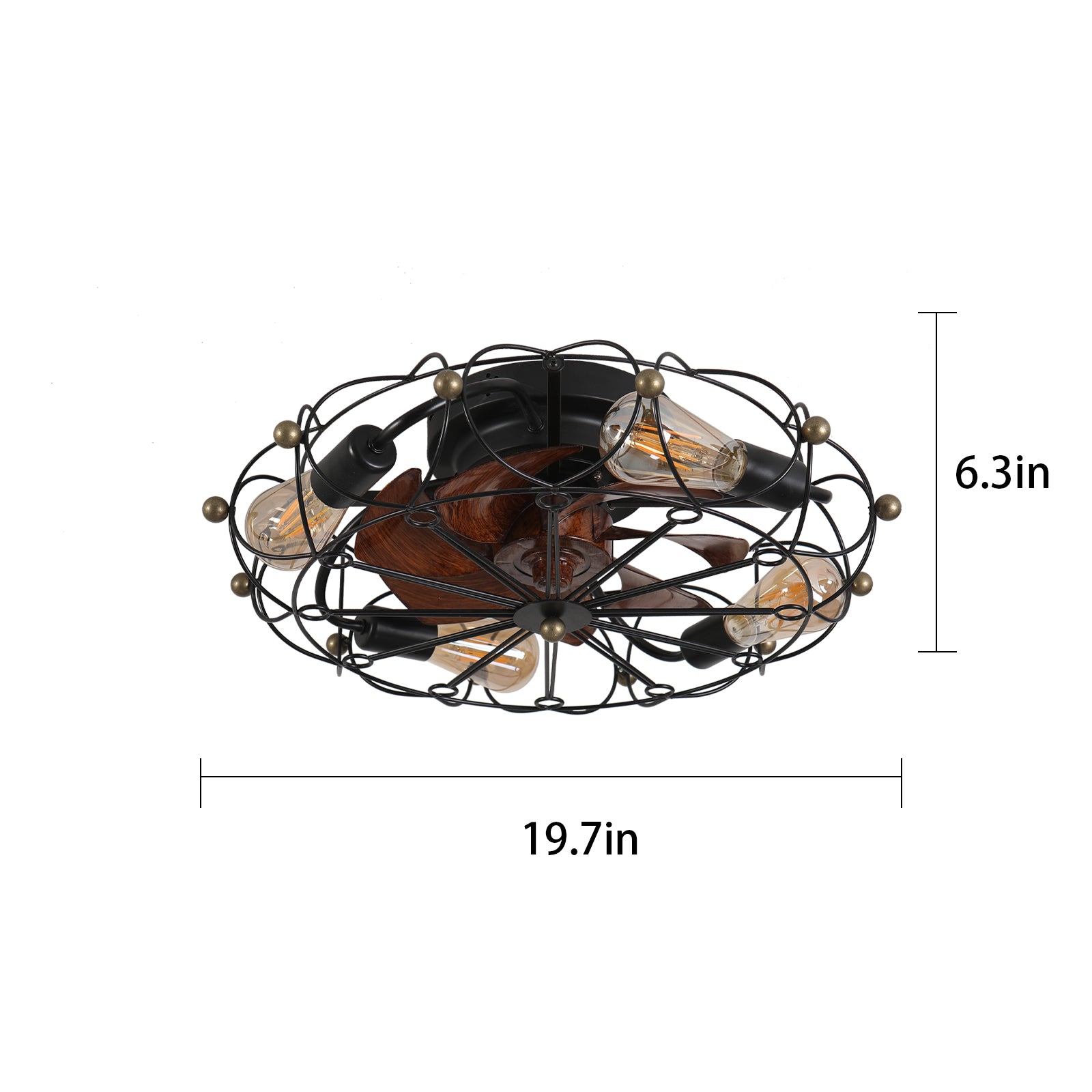 Low Profile Caged Ceiling Fan With Lights Remote Control, Embedded Modern Industrial Ceiling Fan Black Modern Abs
