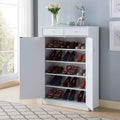 White Shoe Storage Cabinet With Fives Shelves, Two Drawers, Fits 15 Pairs Of Shoes White Particle Board
