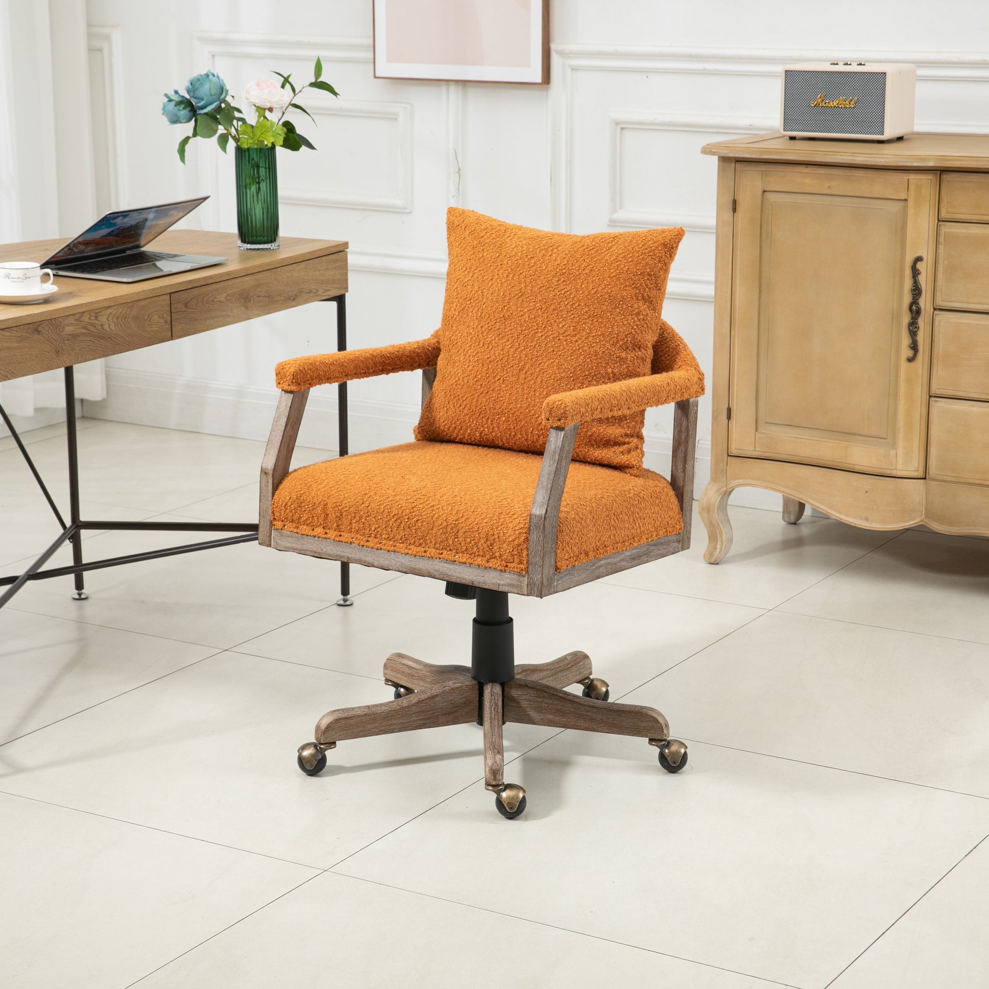 Coolmore Computer Chair Office Chair Adjustable Swivel Chair Fabric Seat Home Study Chair Orange Boucle
