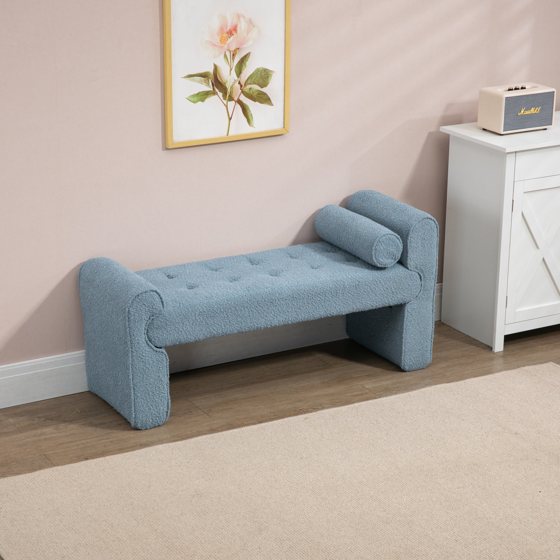 Coolmore Modern Ottoman Bench, Bed Stool Made Of Loop Gauze, End Bed Bench, Footrest For Bedroom, Living Room, End Of Bed, Hallway Light Blue Boucle