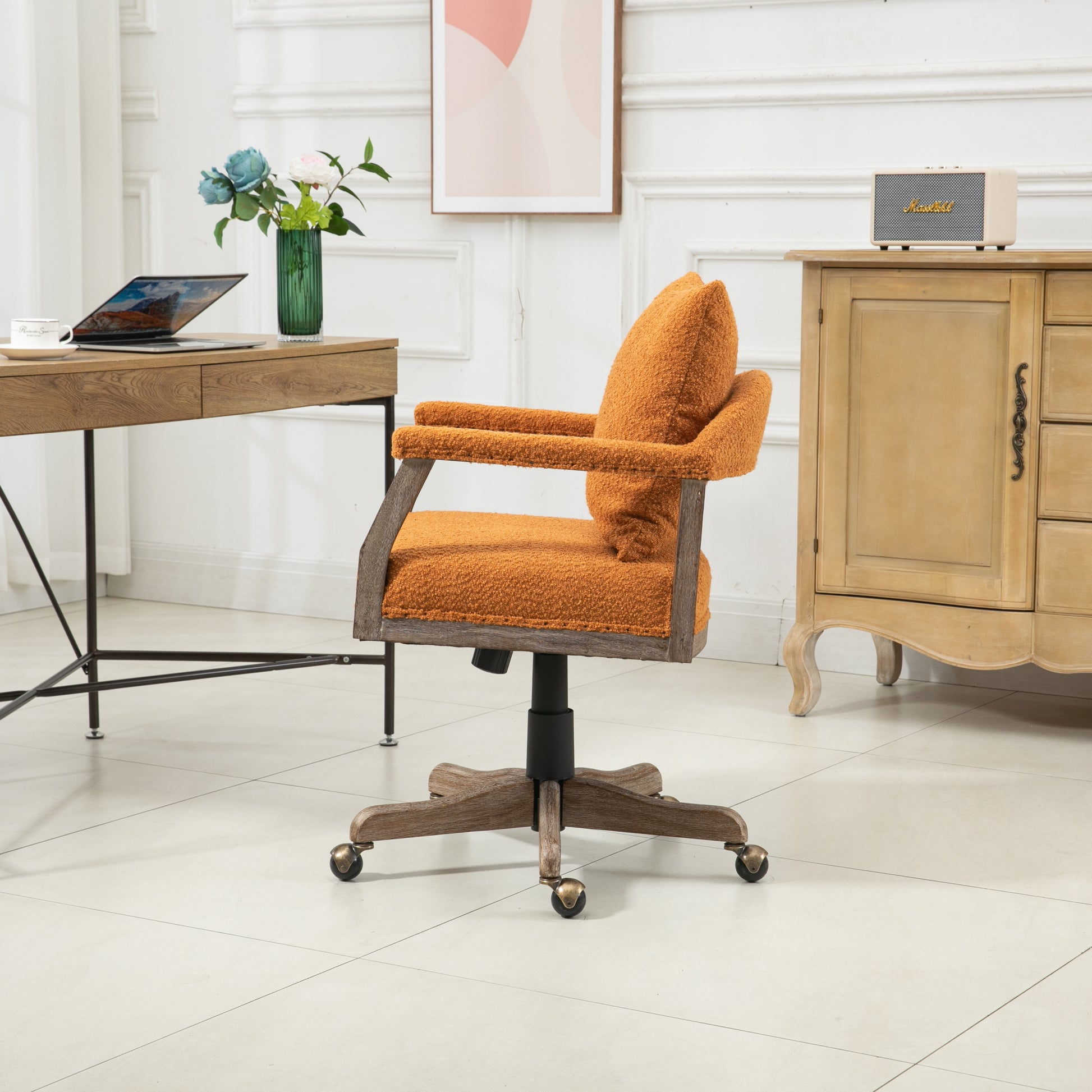 Coolmore Computer Chair Office Chair Adjustable Swivel Chair Fabric Seat Home Study Chair Orange Boucle