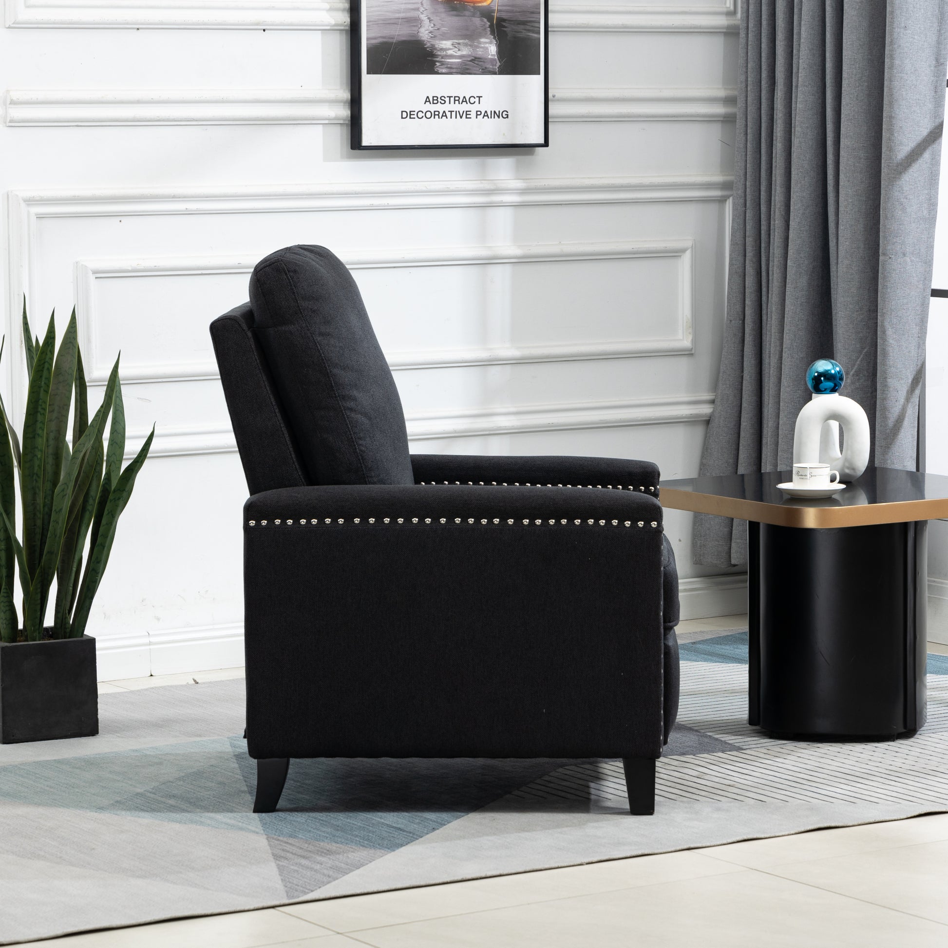 Coolmore Modern Comfortable Upholstered Leisure Chair Recliner Chair For Living Room Black Velvet