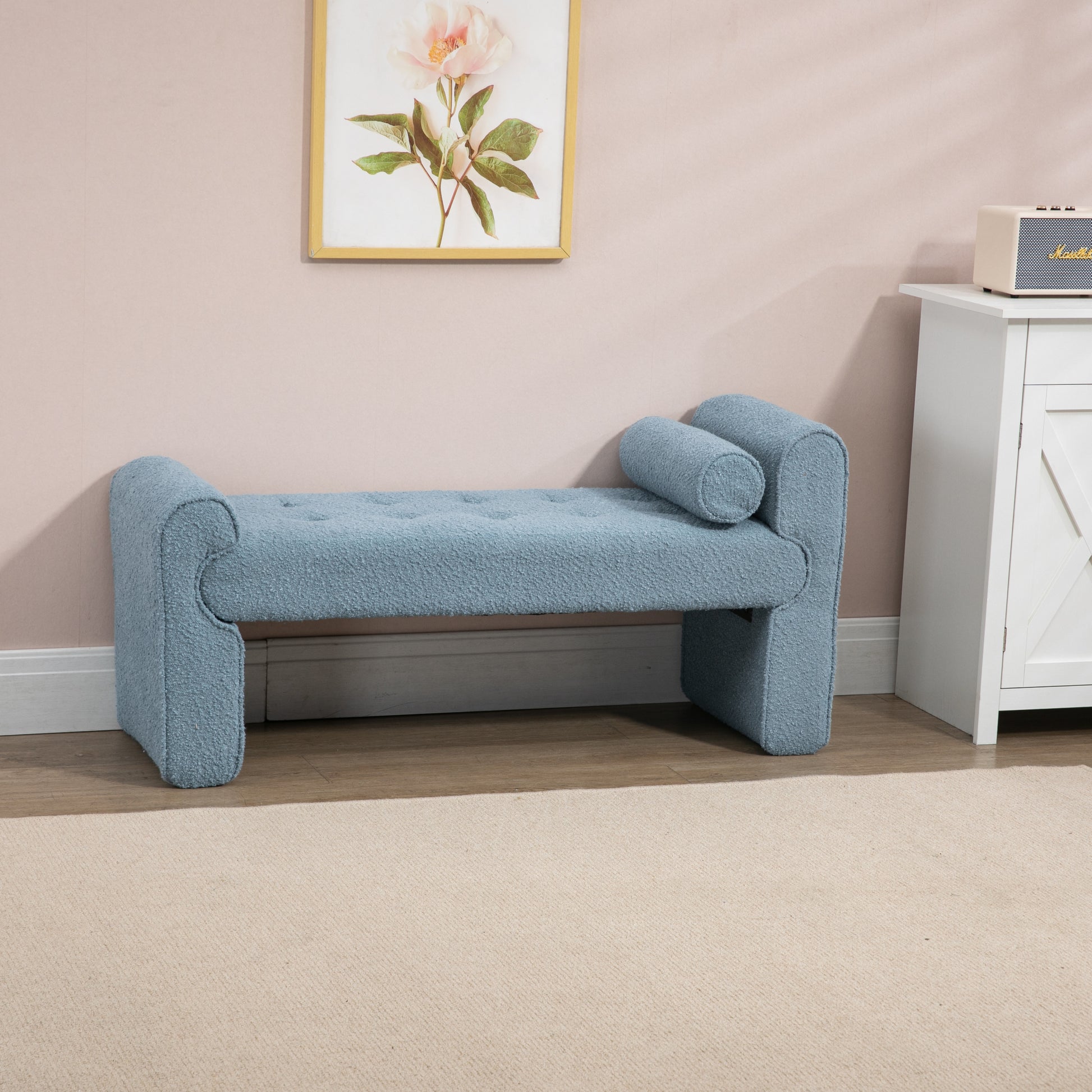 Coolmore Modern Ottoman Bench, Bed Stool Made Of Loop Gauze, End Bed Bench, Footrest For Bedroom, Living Room, End Of Bed, Hallway Light Blue Boucle