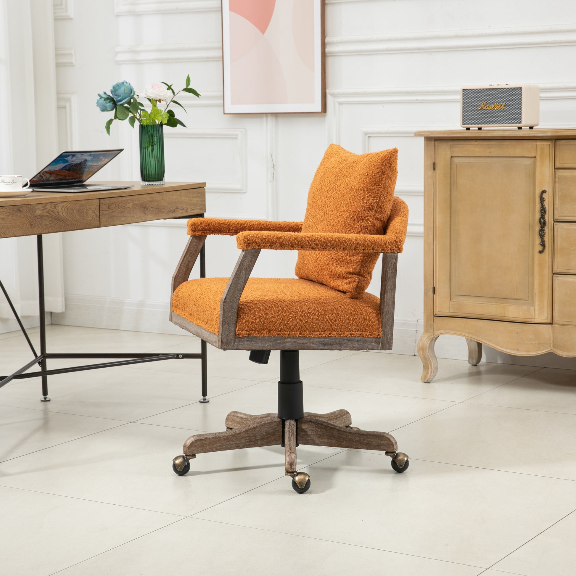 Coolmore Computer Chair Office Chair Adjustable Swivel Chair Fabric Seat Home Study Chair Orange Boucle