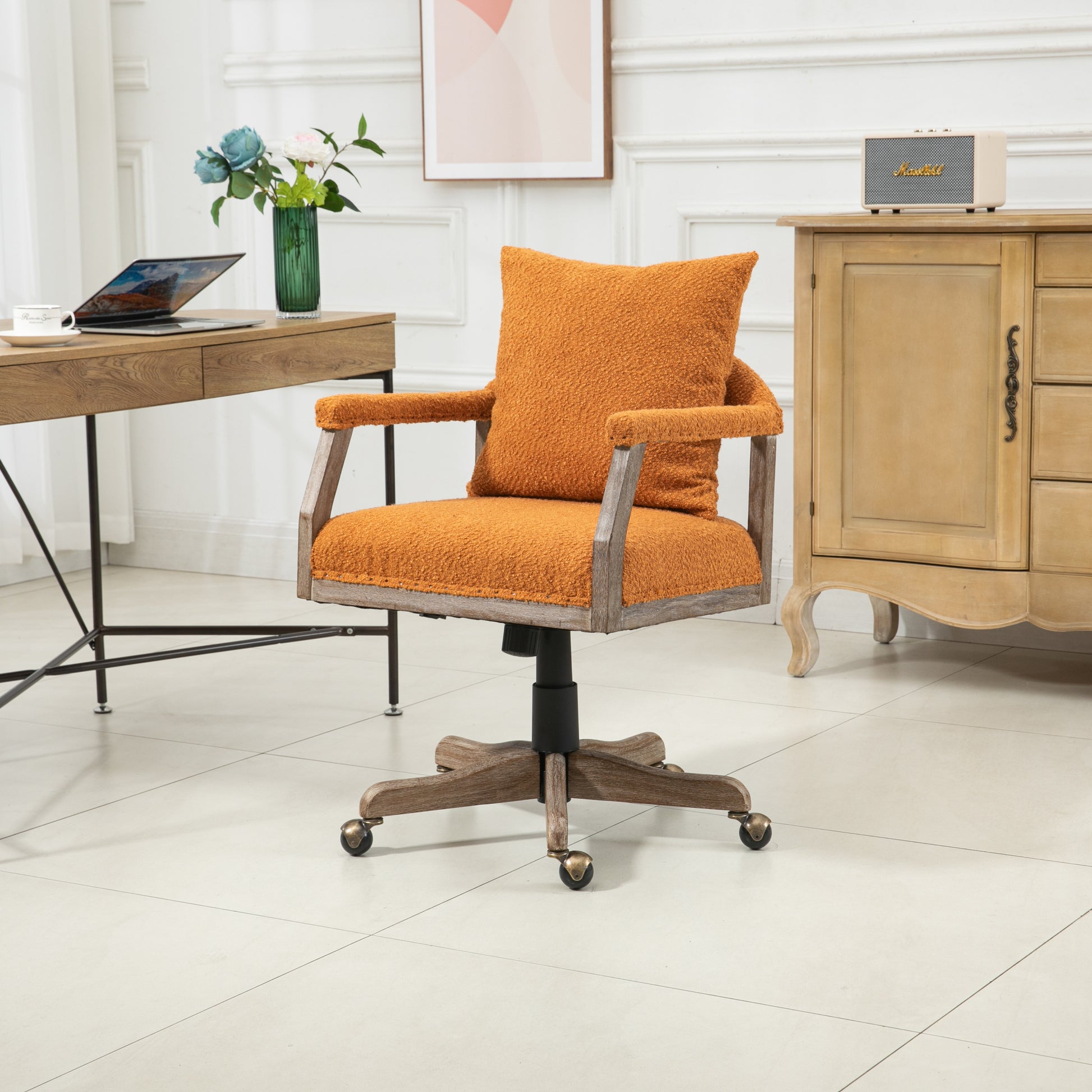 Coolmore Computer Chair Office Chair Adjustable Swivel Chair Fabric Seat Home Study Chair Orange Boucle