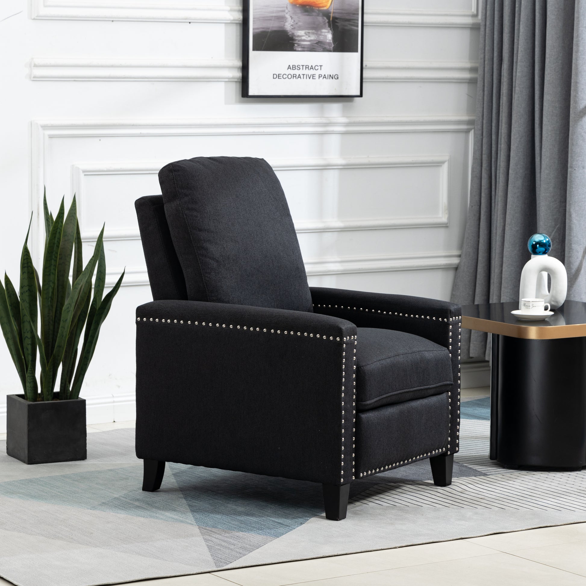 Coolmore Modern Comfortable Upholstered Leisure Chair Recliner Chair For Living Room Black Velvet