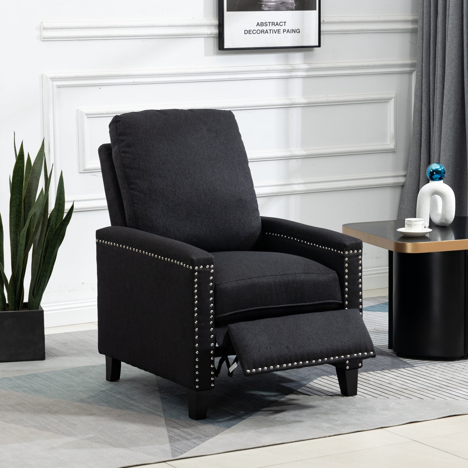 Coolmore Modern Comfortable Upholstered Leisure Chair Recliner Chair For Living Room Black Velvet
