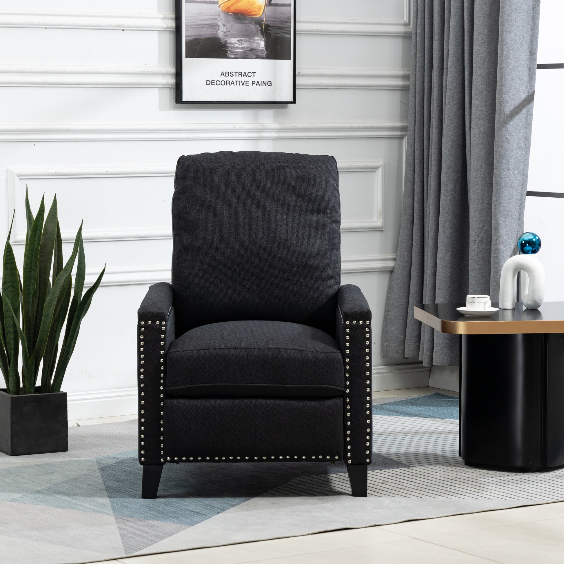 Coolmore Modern Comfortable Upholstered Leisure Chair Recliner Chair For Living Room Black Velvet
