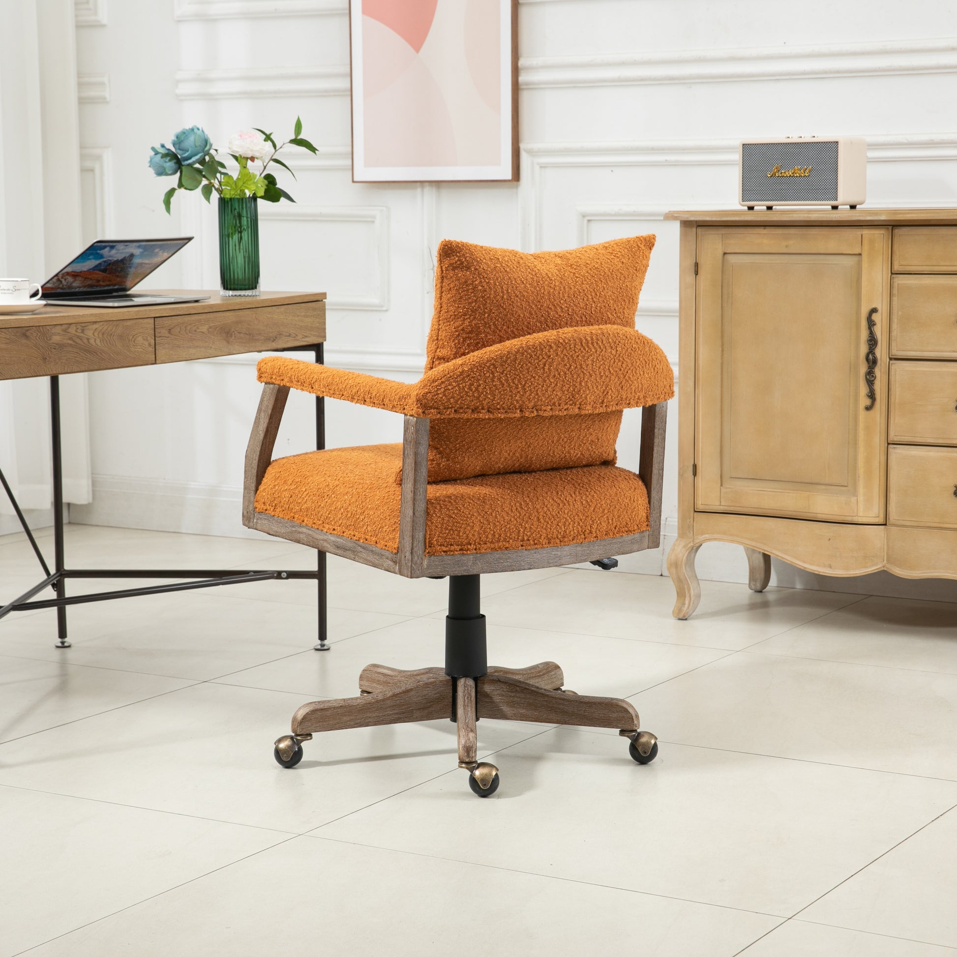 Coolmore Computer Chair Office Chair Adjustable Swivel Chair Fabric Seat Home Study Chair Orange Boucle