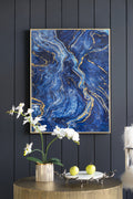 Set Of 2 Blue And Gold Framed Art Panels, Unique Marbled Design, 30.5