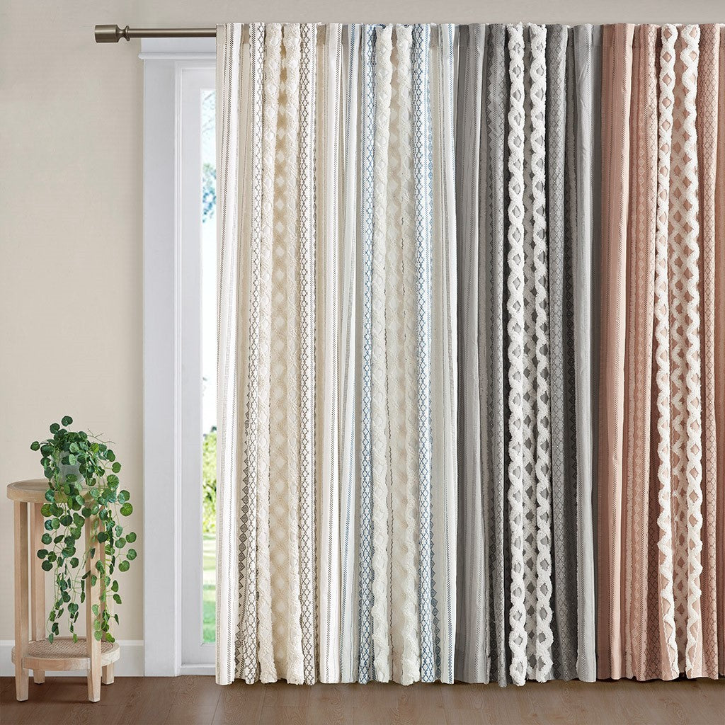 Cotton Printed Curtain Panel With Chenille Stripe And Lining Only 1 Pc Panel Multicolor Cotton