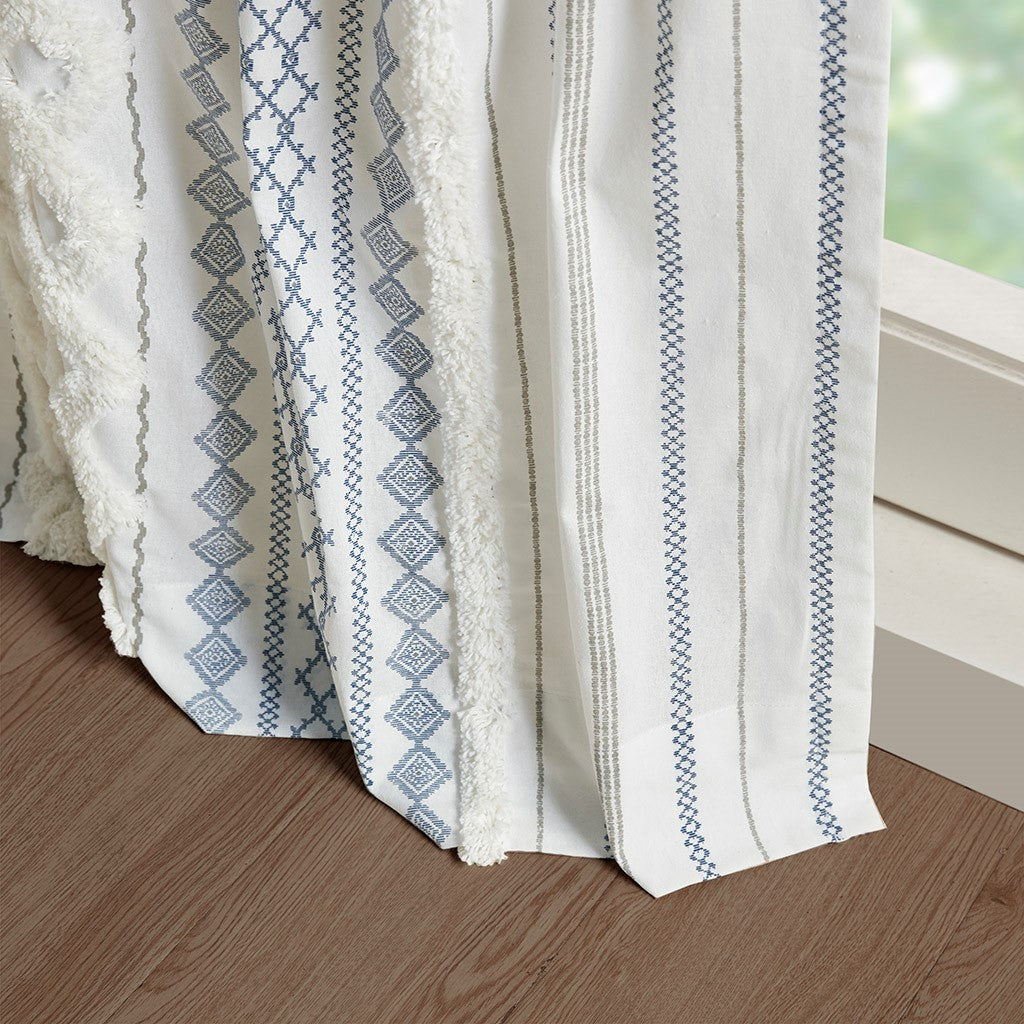 Cotton Printed Curtain Panel With Chenille Stripe And Lining Only 1 Pc Panel Multicolor Cotton