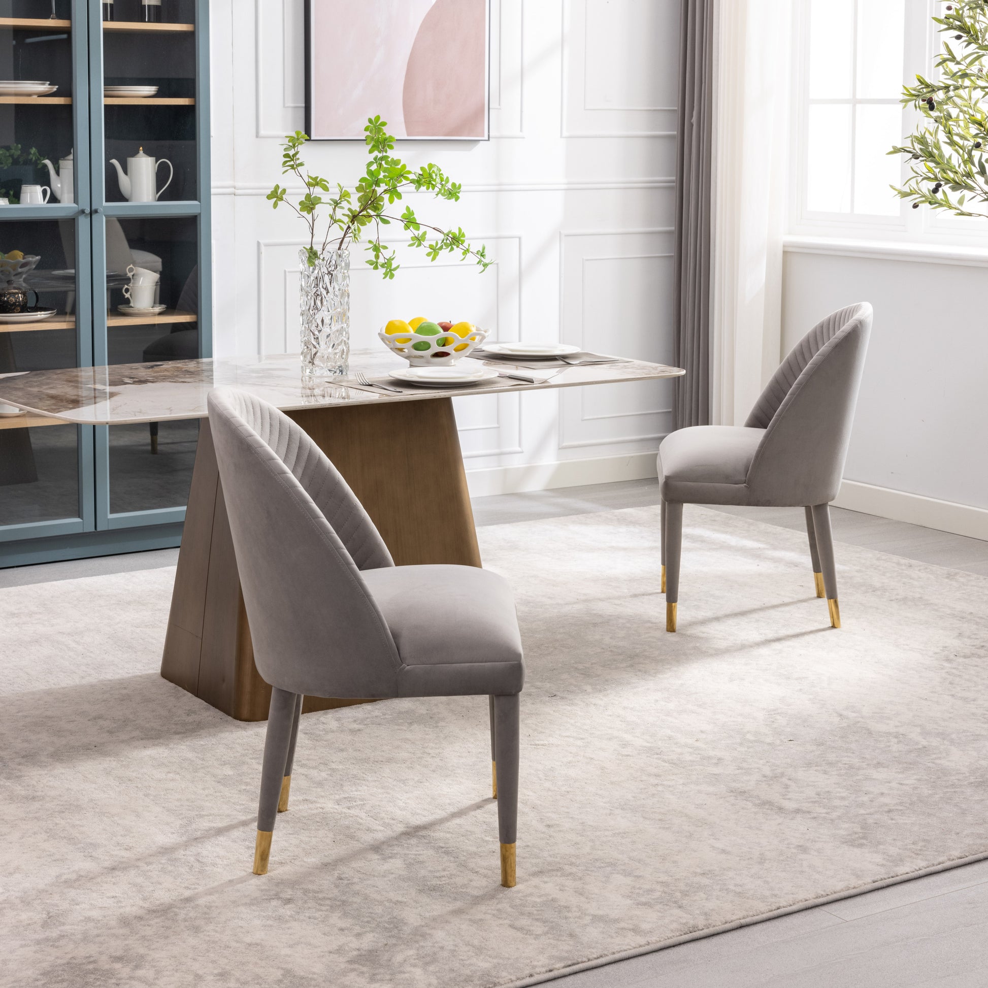 Coolmore Accent Chair ,Leisure Single Chair With Solid Wood Foot,2Pc Set Gray Velvet