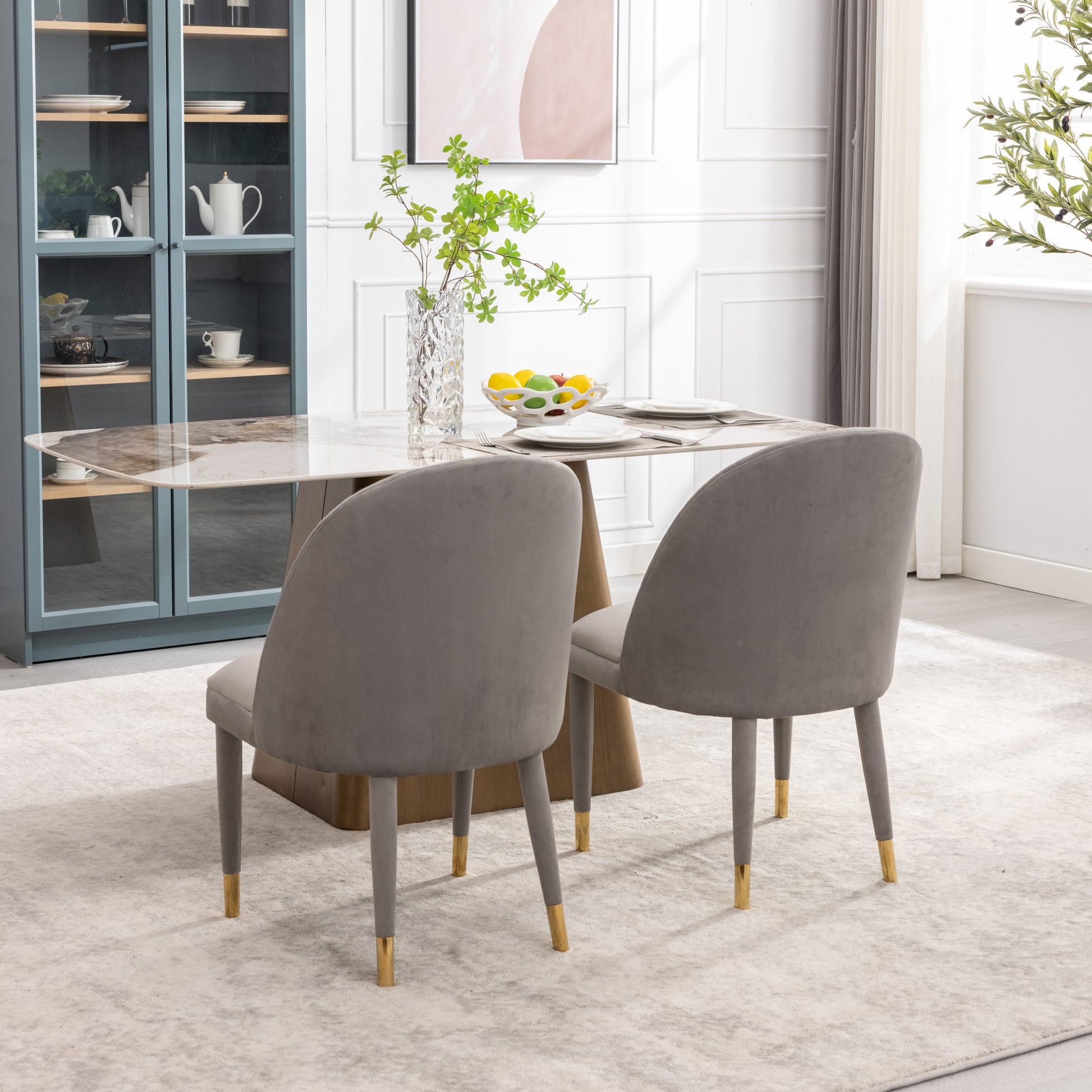 Coolmore Accent Chair ,Leisure Single Chair With Solid Wood Foot,2Pc Set Gray Velvet