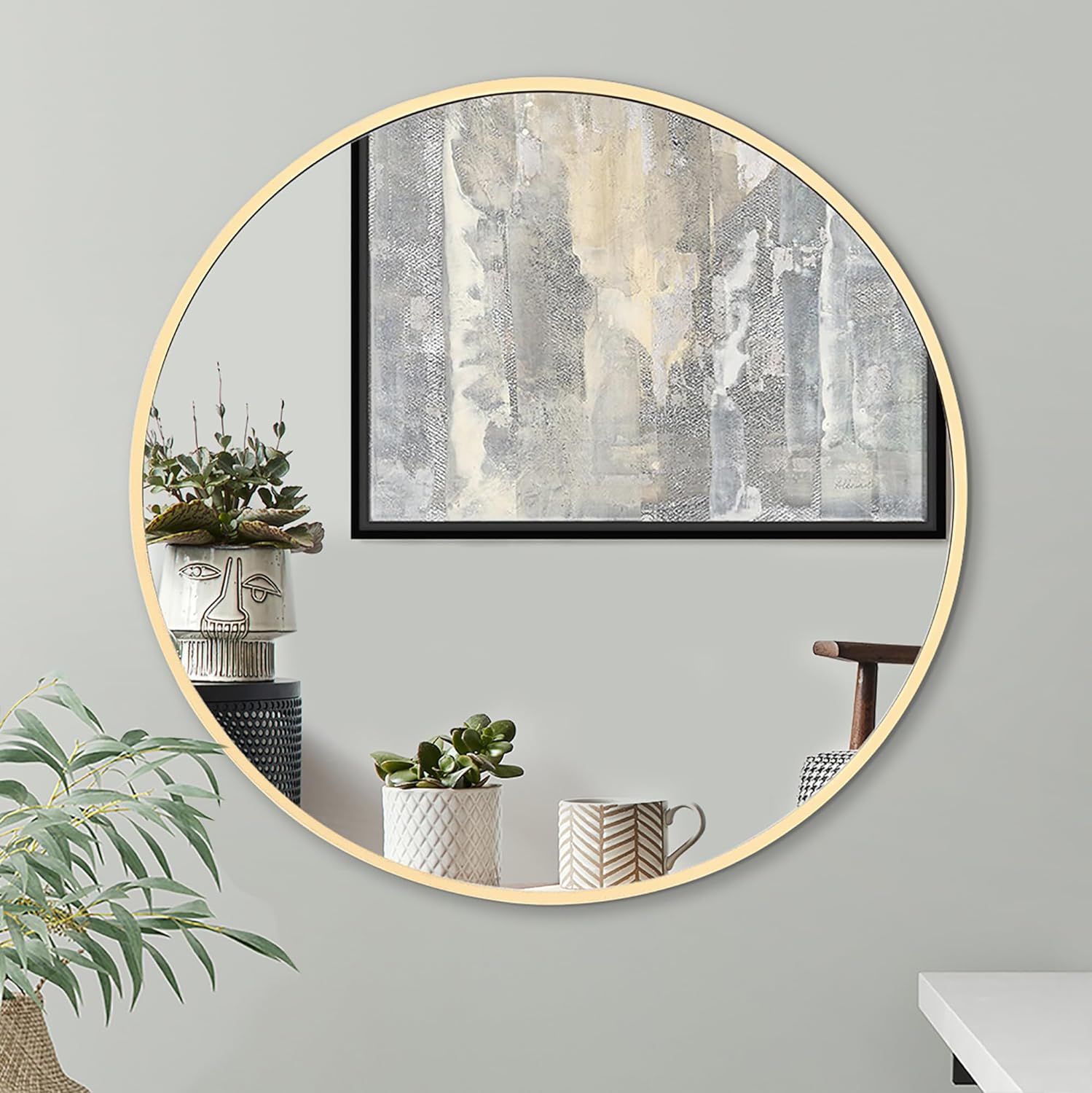 Gold 32 In Metal Round Mirror Golden Classic,Modern Mdf Glass Aluminium